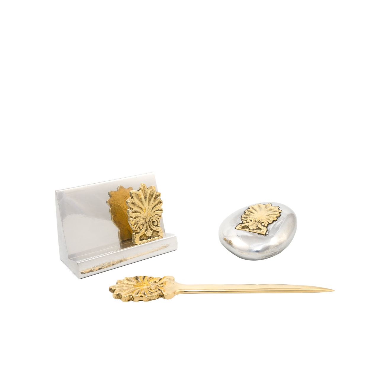 "Antefix" Design Desk Accessories Set of 3 Letter Opener, Paperweight, Business Card Holder